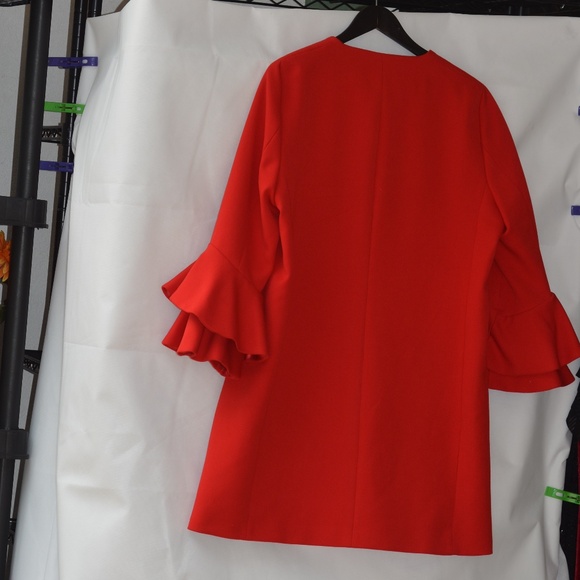 Red Woman's Coat Ruffle Sleeves Zara SZ 12 - Picture 6 of 8